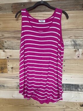 Zenana Outfitters size XL Hot Pink and White Striped Soft Stretchy Long Tank Top